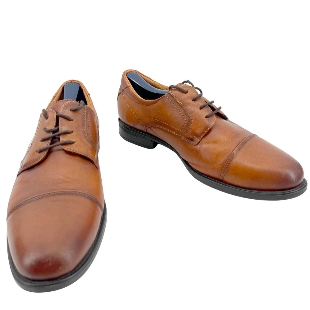Florsheim Midtown Oxford Men 9.5D Cognac Brown Leather Cap Toe Comfortech Ortho